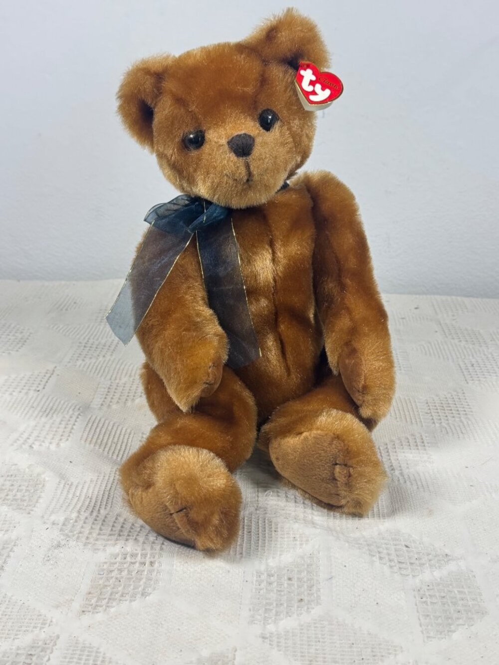 Ty Classic YesterBear Plush Ribbon Ginger Brown 14 In Vintage Collectible NEW